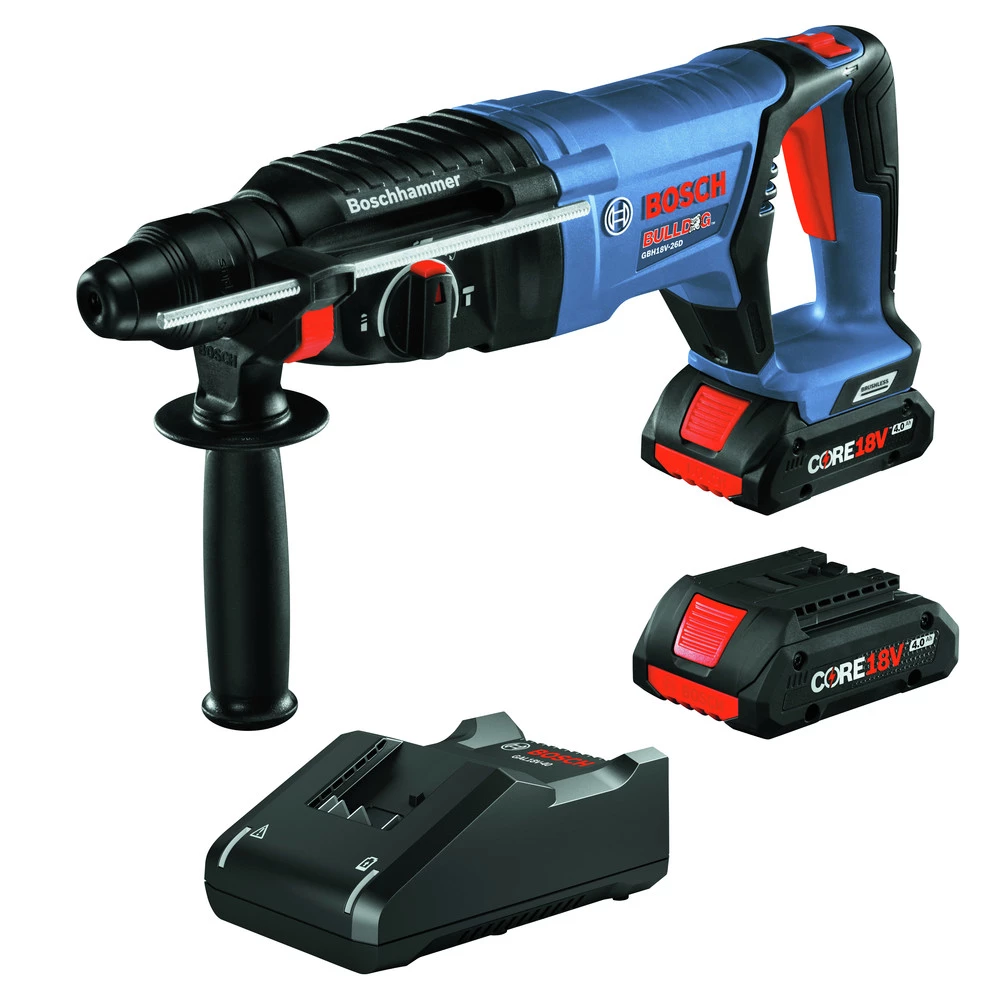Bosch GBH18V-26DK25 Bulldog 18V EC Brushless Lithium-Ion 1 In. Cordless SDS-plus Rotary Hammer Kit With 2 Batteries (4 Ah) 3 Bosch GBH18V-26DK25 Bulldog 18V EC Brushless Lithium-Ion 1 In. Cordless SDS-plus Rotary Hammer Kit With 2 Batteries (4 Ah)