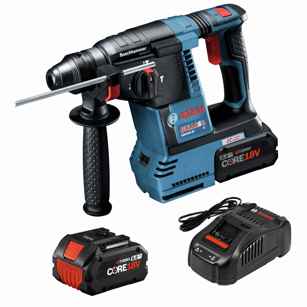 Factory Reconditioned Bosch GBH18V-26K24A-RT Bulldog 18V Brushless Lithium-Ion 1 In. Cordless SDS-Plus Rotary Hammer Kit With 2 Batteries (8 Ah) 3 Factory Reconditioned Bosch GBH18V-26K24A-RT Bulldog 18V Brushless Lithium-Ion 1 In. Cordless SDS-Plus Rotary Hammer Kit With 2 Batteries (8 Ah)