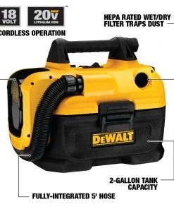 Dewalt DCV580H 20V MAX Brushed Lithium-Ion Cordless Wet/Dry Vacuum (Tool Only) -Woodworking Tools store dewndcv580h g