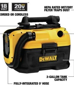 Dewalt DCV581H 20V MAX Cordless/Corded Lithium-Ion Wet/Dry Vacuum (Tool Only) 20 Dewalt DCV581H 20V MAX Cordless/Corded Lithium-Ion Wet/Dry Vacuum (Tool Only) -Woodworking Tools store dewndcv581h g