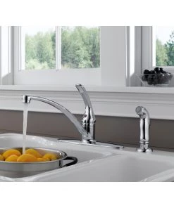 Delta B4410LF Foundations Single Handle Pull-Out Kitchen Faucet With Spray - Chrome -Woodworking Tools store dlfnb4410lf b