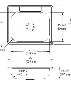 Elkay D125213 Dayton Top Mount 25 In. X 21-1/4 In. Single Bowl Sink (Stainless Steel) -Woodworking Tools store elknd125213 c