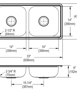 Elkay D23317 Dayton Top Mount 33 In. X 17 In. Equal Double Bowl Sink (Stainless Steel) -Woodworking Tools store elknd23317 c