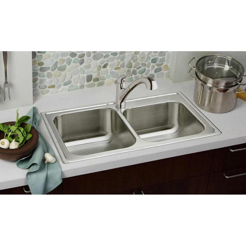 Elkay D233193 Dayton Top Mount 33 In. X 19 In. Equal Double Bowl Sink (Stainless Steel) 4 Elkay D233193 Dayton Top Mount 33 In. X 19 In. Equal Double Bowl Sink (Stainless Steel) - Image 2
