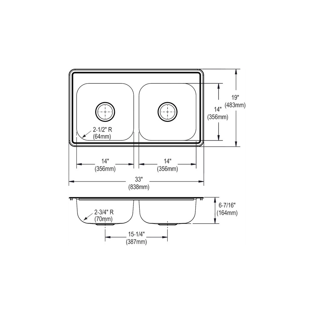 Elkay D233194 Dayton Drop In 33 In. X 19 In. Dual Basin Kitchen Sink (Stainless Steel) 4 Elkay D233194 Dayton Drop In 33 In. X 19 In. Dual Basin Kitchen Sink (Stainless Steel) - Image 2