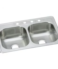 Elkay DSE233221 Dayton 33 In. X 22 In. X 8-1/16 In., Equal Double Bowl Top Mount Sink (Stainless Steel)