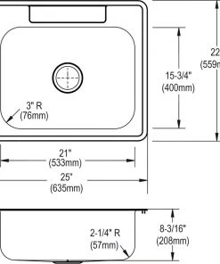 Elkay DXR25224 Dayton Top Mount 25 In. X 22 In. Single Bowl Sink (Stainless Steel) -Woodworking Tools store elkndxr25224 b