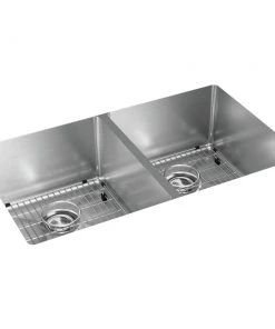 Elkay ECTRU31179TC Crosstown Undermount 31-1/2 In. X 18-1/2 In. X 9 In. Equal Double Bowl Stainless Steel Sink Kit With (2) Deep Strainers