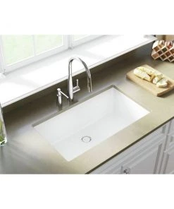 Elkay ELGRU13322WH0 Quartz Undermount 33 In. X 18-7/16 In. Single Bowl Sink (White) -Woodworking Tools store elknelgru13322wh0 b