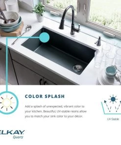 Elkay ELGRU13322WH0 Quartz Undermount 33 In. X 18-7/16 In. Single Bowl Sink (White) -Woodworking Tools store elknelgru13322wh0 d