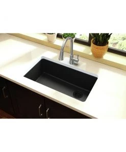 Elkay ELGU13322BK0 Quartz Classic 33 In. X 18-3/4 In. X 9-1/2 In., Single Bowl Undermount Sink (Black) -Woodworking Tools store elknelgu13322bk0 b