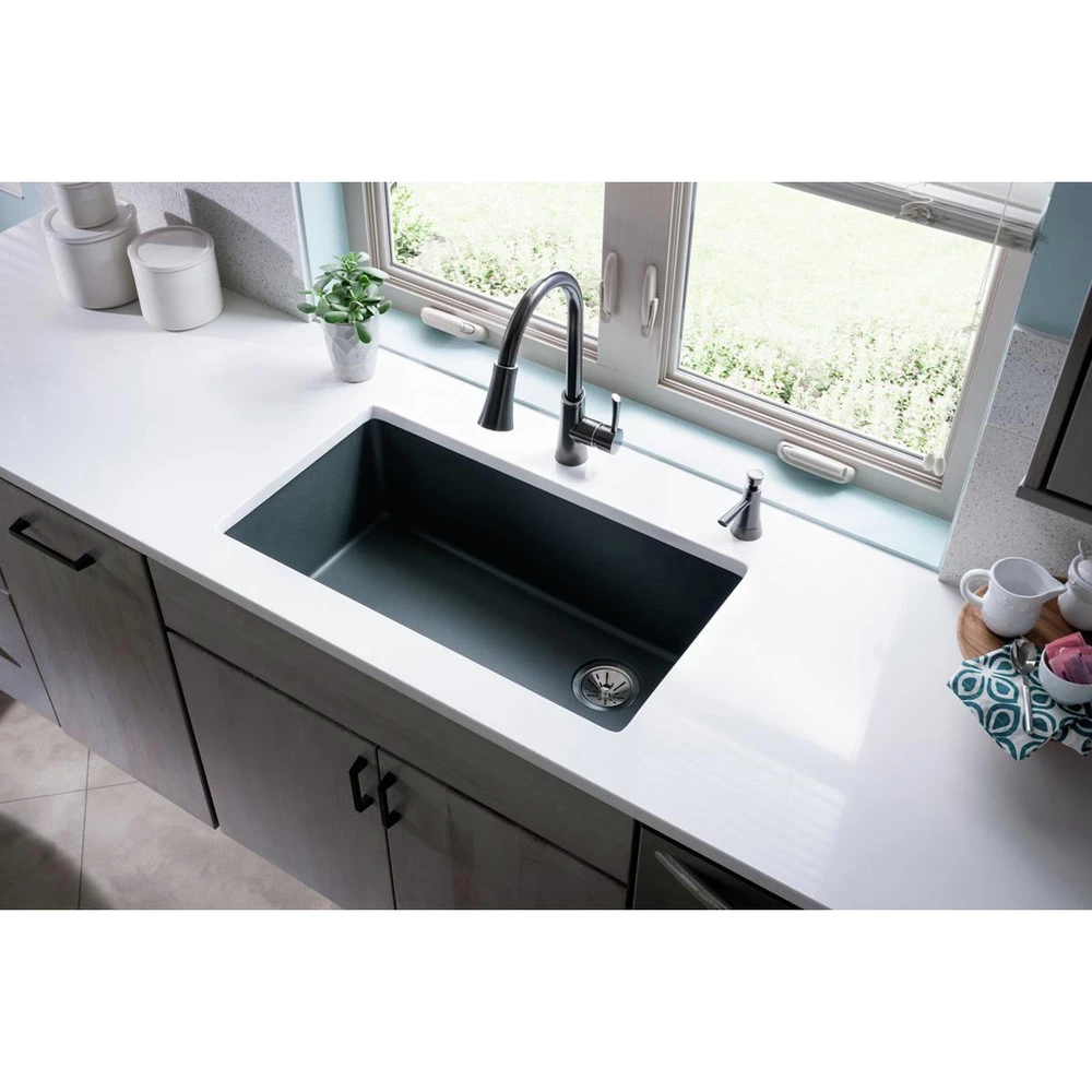 Elkay ELGU13322GY0 Quartz Classic 33 In. X 18-3/4 In. X 9-1/2 In., Single Bowl Undermount Sink (Dusk Gray) 5 Elkay ELGU13322GY0 Quartz Classic 33 In. X 18-3/4 In. X 9-1/2 In., Single Bowl Undermount Sink (Dusk Gray) - Image 3