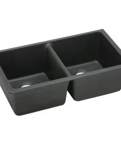 Elkay ELGU3322BK0 Quartz Classic 33 In. X 18-1/2 In. X 9-1/2 In., Equal Double Bowl Undermount Sink (Black)