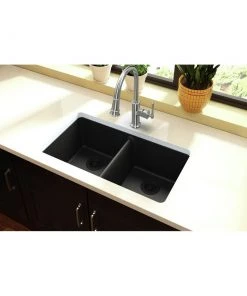 Elkay ELGU3322BK0 Quartz Classic 33 In. X 18-1/2 In. X 9-1/2 In., Equal Double Bowl Undermount Sink (Black) -Woodworking Tools store elknelgu3322bk0 b