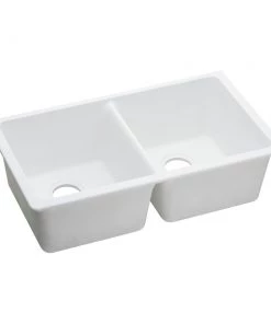 Elkay ELGU3322WH0 Quartz Undermount 33 In. X 18-1/2 In. Equal Double Bowl Sink (White)