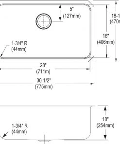 Elkay ELUH281610 Lustertone Undermount 30-1/2 In. X 18-1/2 In. Single Bowl Sink (Stainless Steel) -Woodworking Tools store elkneluh281610 b