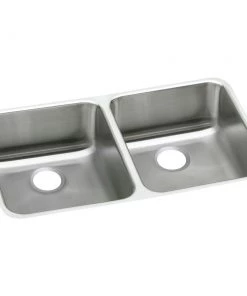 Elkay ELUH3118 Lustertone 30-3/4 In. X 18-1/2 In. X 7-7/8 In., Equal Double Bowl Undermount Sink (Stainless Steel)