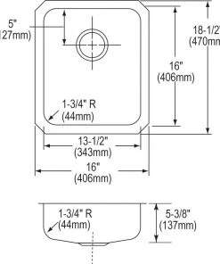 Elkay ELUHAD131655 Lustertone Undermount 16 In. X 18-1/2 In. Single Bowl ADA Sink (Stainless Steel) 11 Elkay ELUHAD131655 Lustertone Undermount 16 In. X 18-1/2 In. Single Bowl ADA Sink (Stainless Steel) -Woodworking Tools store elkneluhad131655 b