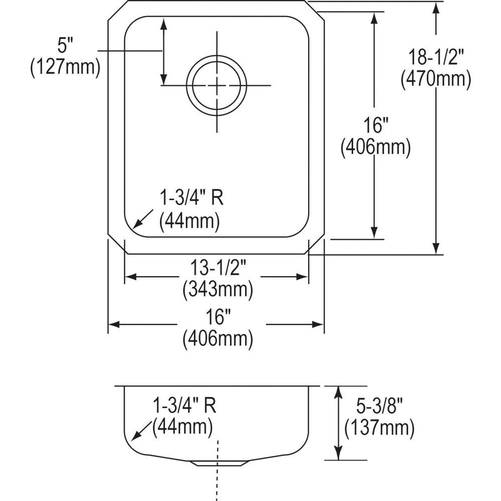 Elkay ELUHAD131655 Lustertone Undermount 16 In. X 18-1/2 In. Single Bowl ADA Sink (Stainless Steel) 5 Elkay ELUHAD131655 Lustertone Undermount 16 In. X 18-1/2 In. Single Bowl ADA Sink (Stainless Steel) - Image 3