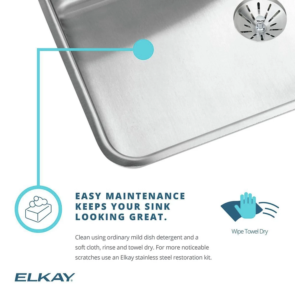 Elkay ELUHAD131655 Lustertone Undermount 16 In. X 18-1/2 In. Single Bowl ADA Sink (Stainless Steel) 7 Elkay ELUHAD131655 Lustertone Undermount 16 In. X 18-1/2 In. Single Bowl ADA Sink (Stainless Steel) - Image 5
