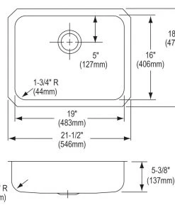 Elkay ELUHAD191655 Lustertone Undermount 21-1/2 In. X 18-1/2 In. Single Bowl ADA Sink (Stainless Steel) -Woodworking Tools store elkneluhad191655 b