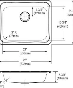 Elkay GECR25213 Celebrity Top Mount 25 In. X 21-1/4 In. Single Bowl Sink (Stainless Steel) 14 Elkay GECR25213 Celebrity Top Mount 25 In. X 21-1/4 In. Single Bowl Sink (Stainless Steel) -Woodworking Tools store elkngecr25213 b