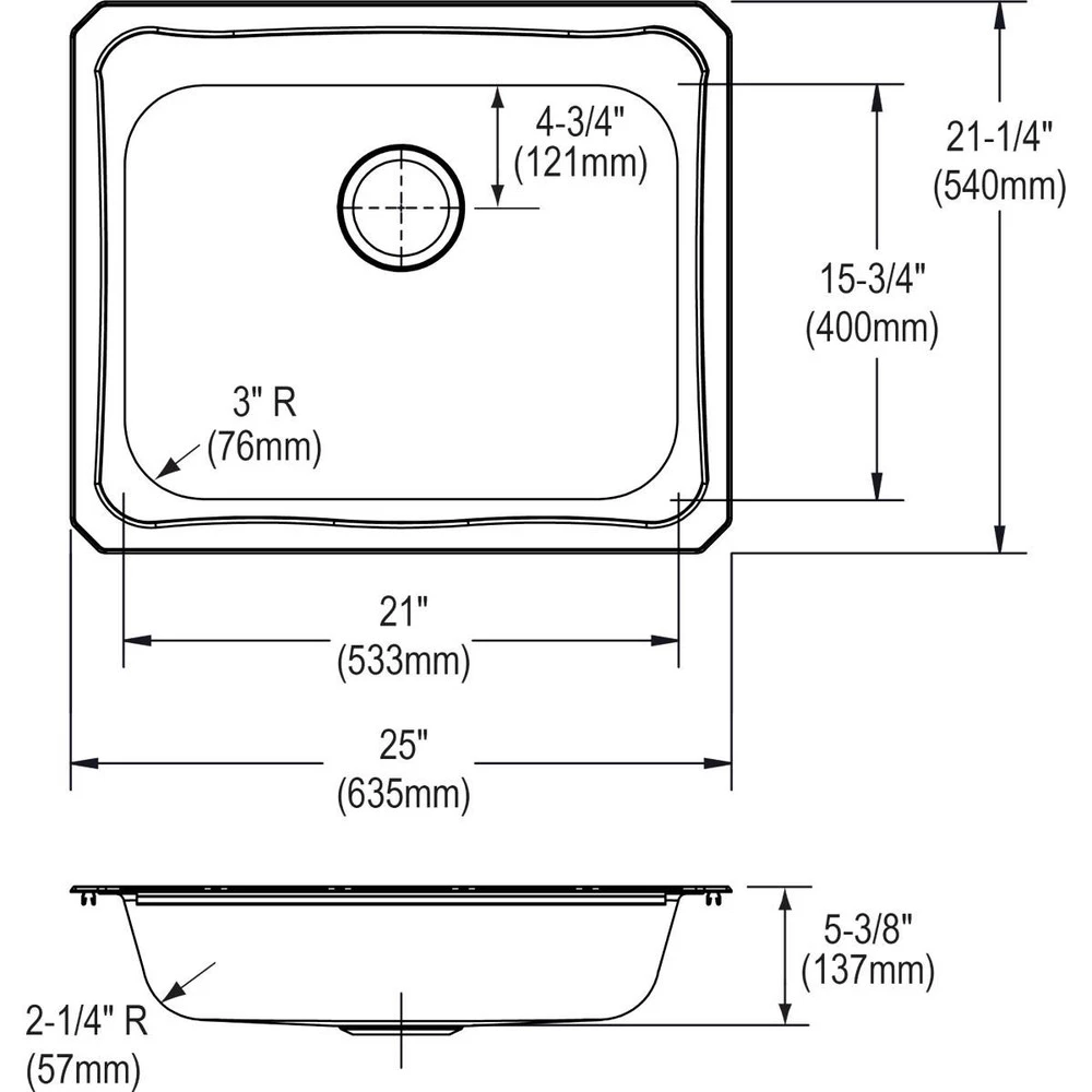Elkay GECR25213 Celebrity Top Mount 25 In. X 21-1/4 In. Single Bowl Sink (Stainless Steel) 5 Elkay GECR25213 Celebrity Top Mount 25 In. X 21-1/4 In. Single Bowl Sink (Stainless Steel) - Image 3