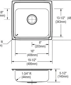 Elkay LRAD1919553 Lustertone Top Mount 19-1/2 In. X 19 In. Single Bowl ADA Sink (Stainless Steel) -Woodworking Tools store elknlrad1919553 f