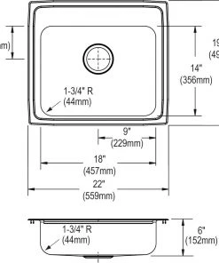 Elkay LRAD2219603 Lustertone Top Mount 22 In. X 19-1/2 In. Single Bowl ADA Sink (Stainless Steel) -Woodworking Tools store elknlrad2219603 f