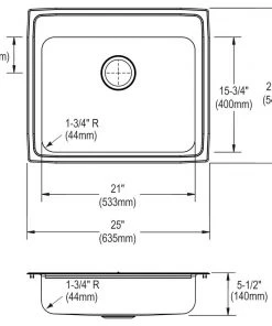 Elkay LRAD2521553 Lustertone Top Mount 25 In. X 21-1/4 In. Single Bowl ADA Sink (Stainless Steel) -Woodworking Tools store elknlrad2521553 f