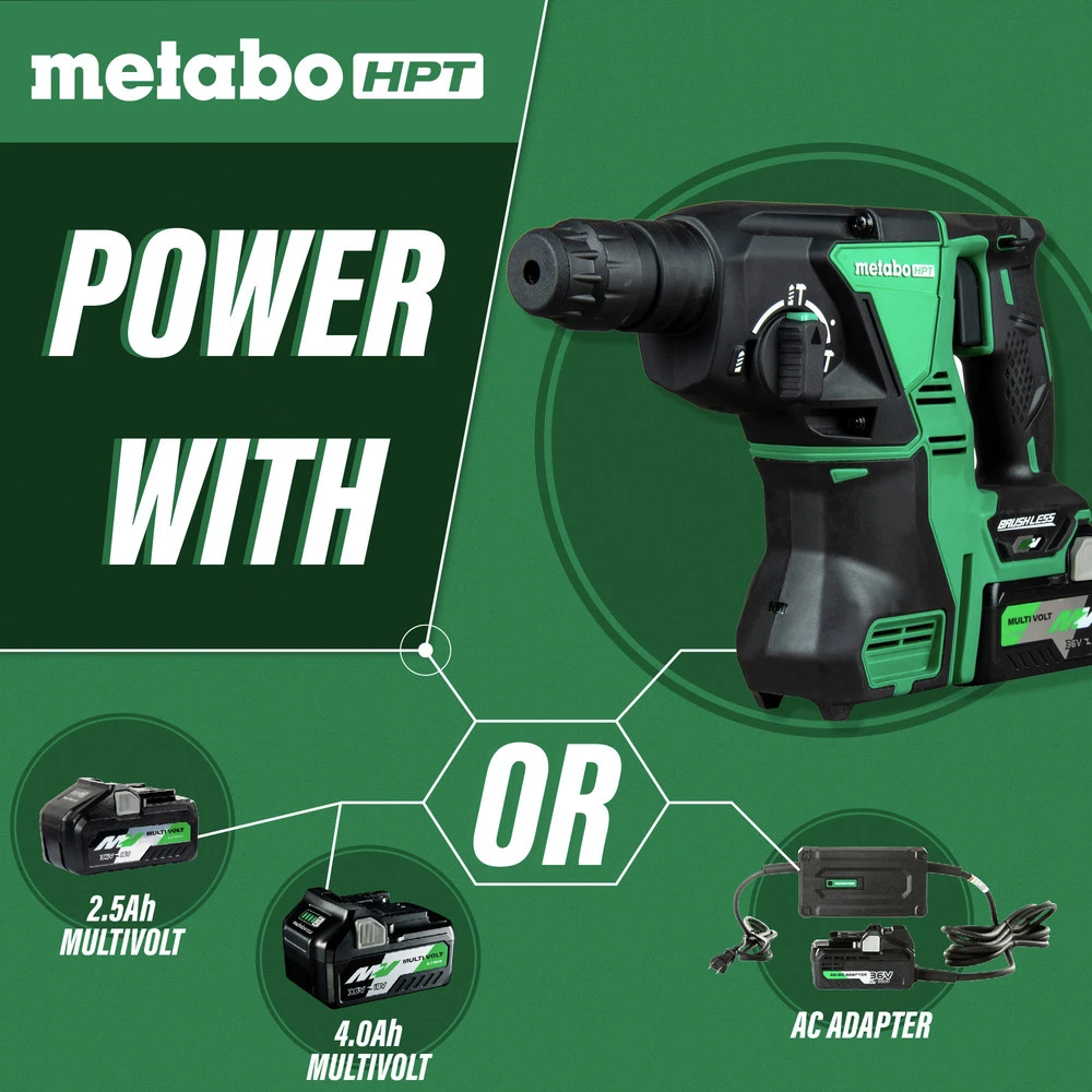 Metabo HPT DH36DPAM MultiVolt 36V Brushless Lithium-Ion 1-1/8 In. Cordless SDS Plus Rotary Hammer Kit With 2 Batteries (4 Ah) 6 Metabo HPT DH36DPAM MultiVolt 36V Brushless Lithium-Ion 1-1/8 In. Cordless SDS Plus Rotary Hammer Kit With 2 Batteries (4 Ah) - Image 4