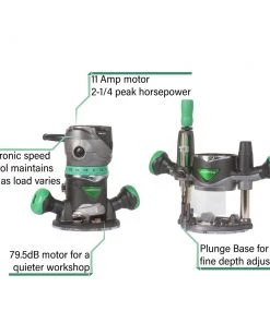 Metabo HPT KM12VCM 2-1/4 HP Variable Speed Plunge And Fixed Base Router Kit -Woodworking Tools store mhpnkm12vcm e