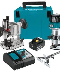 Woodworking Tools store 14 Factory Reconditioned Makita XTR01T7-R 18V LXT Lithium-Ion 1/4 In. Cordless Compact Router Kit (5 Ah)